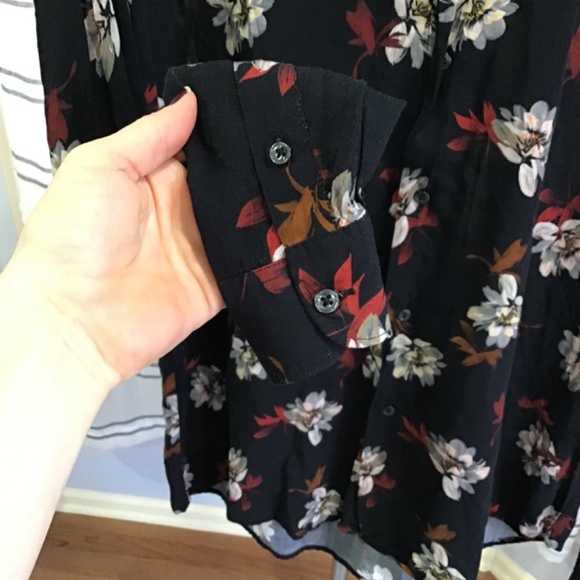 Zara Men Size Med Black Button Up Collard Dress Shirt Floral Hawaii Lightweight - Picture 4 of 10